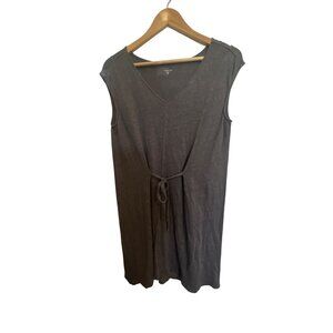 Garnet Hill Womens V-Neck Organic Linen Dress Sleeveless Gray M
